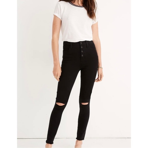 Madewell Black Ripped Knee 10" High Rise Jegging Jean - Picture 6 of 10